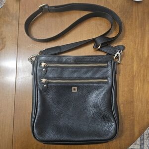 Lodis Black Textured Leather Bag with Gold Zipper